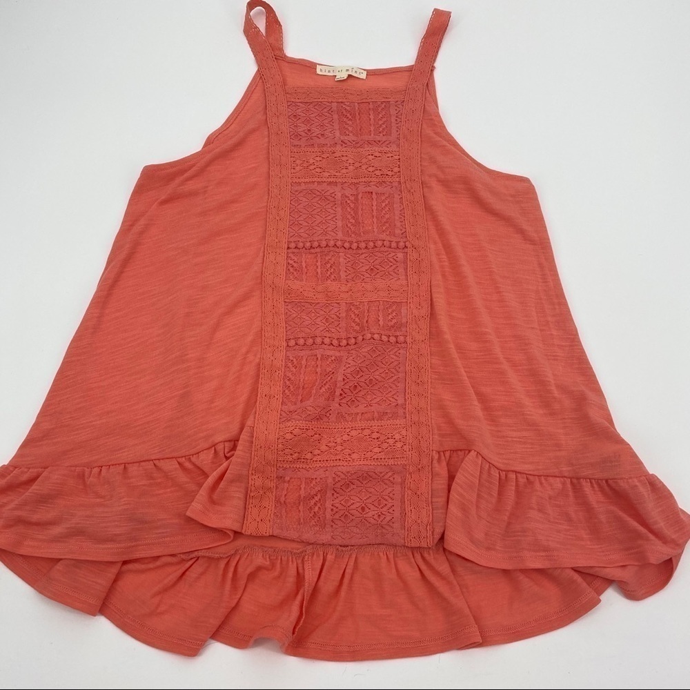 Hint of Mint embroidered ruffle hem tunic L